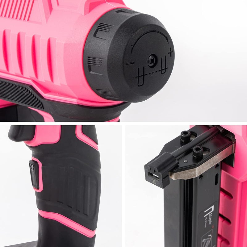 BHTOP 20V Cordless Brad Nailer＆Stapler, 18 Gauge 2 in 1 Stapler Kit, Heavy Finish Nail Gun with 2.0A Rechargeable Battery, Charger, 2500 Brad Nails and 500 Staples in Pink - Image 5